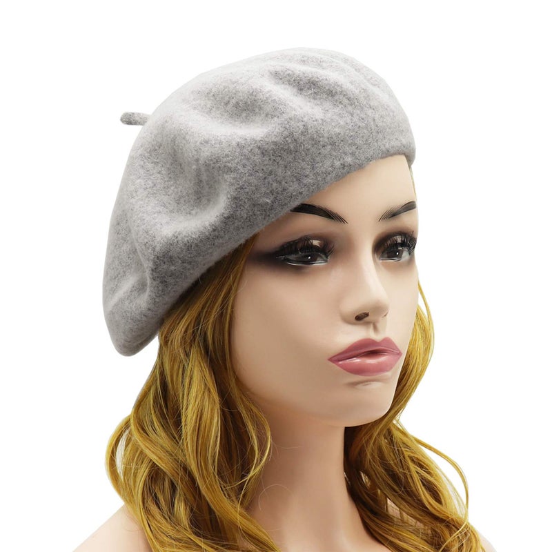 Wheebo Wool Beret Hat,Solid Color French Style Winter Warm Cap for Women Girls (Ashy Gray) - Image 2